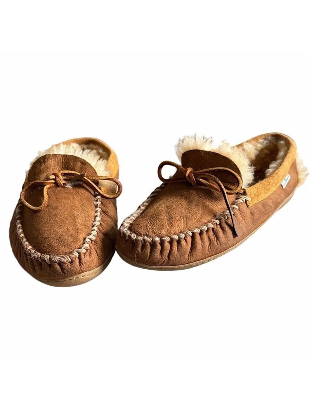 L.L. Bean Chestnut Suede Shearling Moccasin Slippers Men’s 11